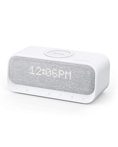 soundcore Wakey Bluetooth Lautsprecher, Powered by Anker mit 10W Schnellladetechnologie, Wecker-Funktion, Stereo Sound, FM Radio, QI Kabelloses Laden für 7,5W iPhone Ladungen (Weiß)