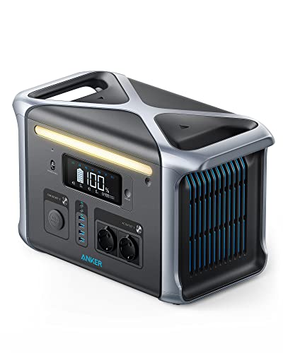 Anker SOLIX F1200 tragbare Powerstation, 757 Powerhouse 1229Wh, LiFePO4 Akku, 2X 230V/1500W Steckdosen, 2X USB-C Anschlüsse, LED Licht für Draußen, Camping, Stromausfälle