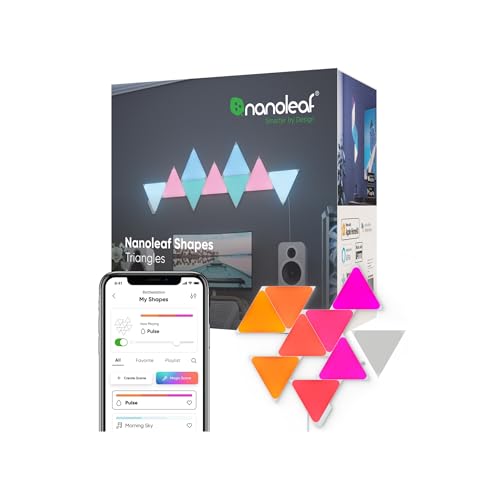 Nanoleaf Shapes Triangle Starter Kit, 9 Smarten Dreieckigen LED Panels RGBW - Modulare WLAN 16 Mio Farben Wandleuchte Innen, Musik & Bildschirm Sync, Funktioniert mit Alexa Google Apple, Deko & Gaming