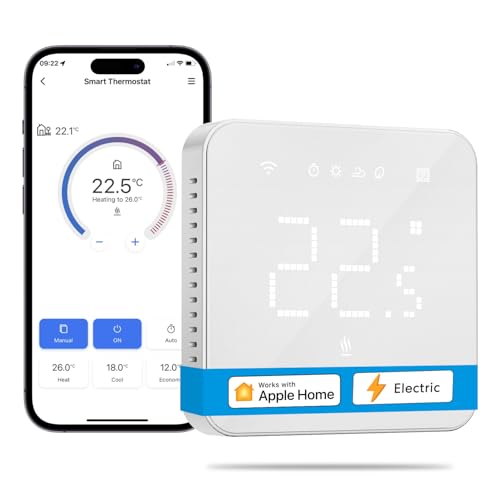 Smart Elektrische Thermostat, Fußbodenheizung WLAN Raumthermostat kompatibel mit HomeKit, Alexa und Google, Sprachfehl, Fernsteuerung und Zeitplan, LED Touchscreen Digital