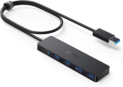 Anker 4-Port USB 3.0 Hub, Dünner Datenhub mit 60cm Verlängerungskabel (Keine Ladeleistung), Geeignet für MacBook, Mac Pro, Mac Mini, iMac, Surface Pro, XPS, PC, Flash Drive, Mobile HDD