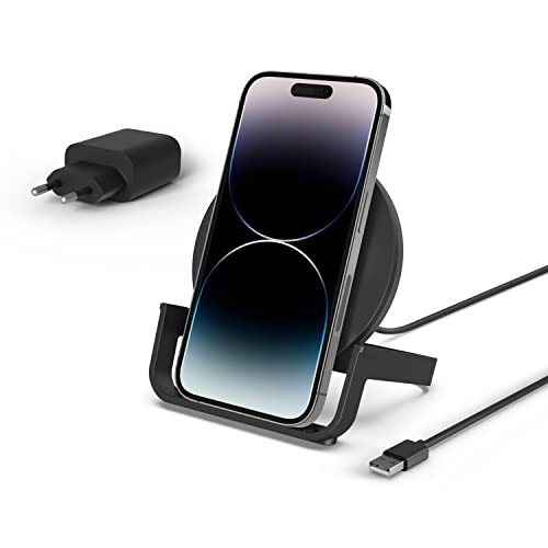 Belkin drahtloser BoostCharge Ladeständer, 10 W (Qi-zertifiziertes schnelles drahtloses Ladegerät für das iPhone oder Geräte von Herstellern wie Samsung und Google), Schwarz