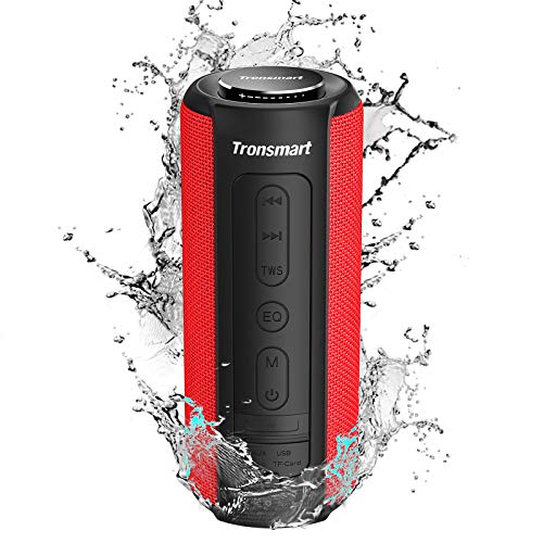 Tronsmart T6 Plus 40W Wireless Outdoor Bluetooth Lautsprecher 5.0 mit Tri-Bass-Effekten, Powerbank, Wireless Stereo Sound, wasserdichtes IPX6, 15-Stunden Spielzeit, Sprachassistent und Mikrofon - Rot